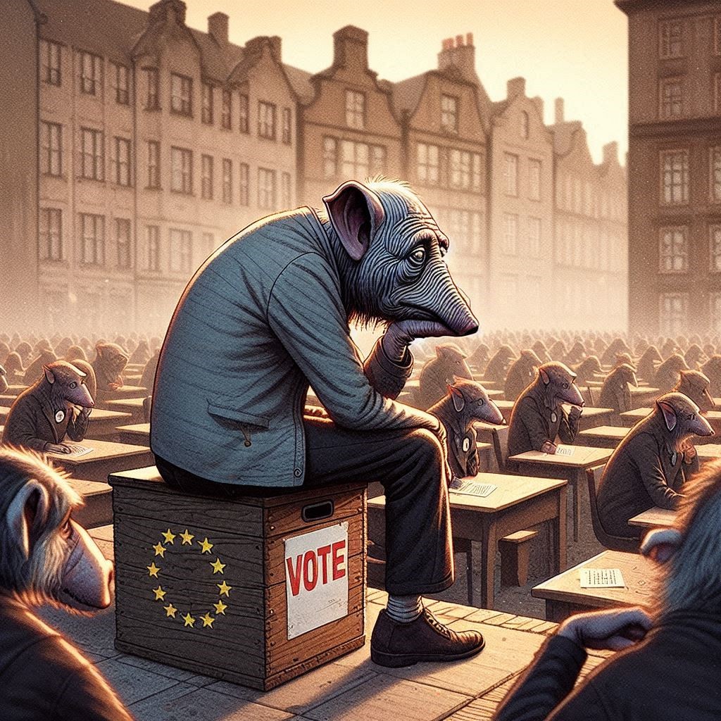 A rat describing the dying electoral turnout in the EU Parlamentary election of 2024